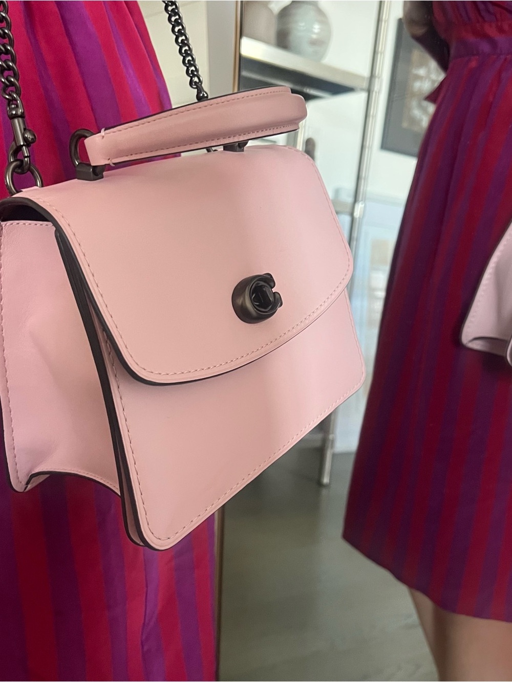 Coach Pale Pink Leather Mini Turnlock Crossbody